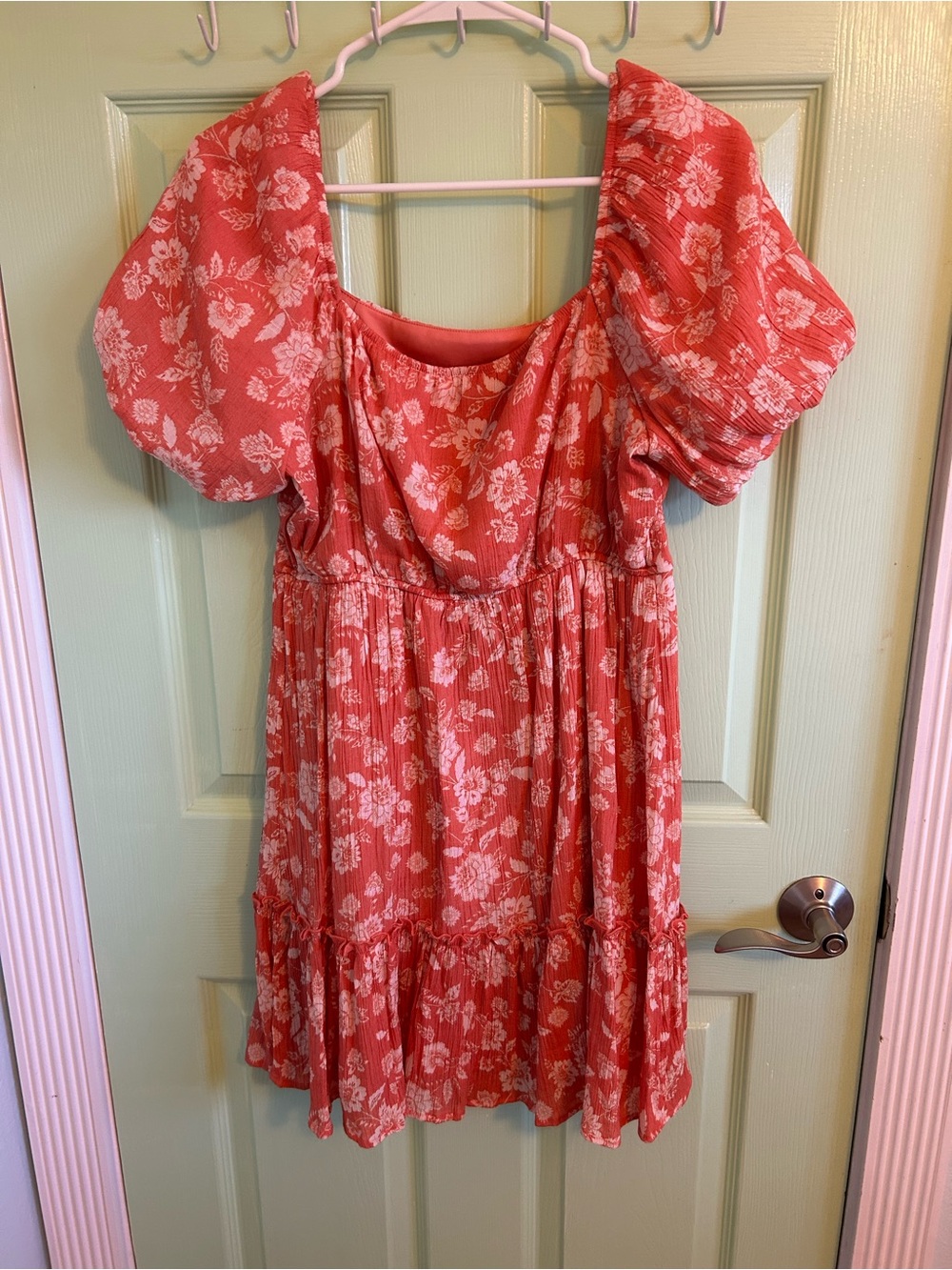 Blu Pepper Floral Puff-Sleeve Summer Dress in Coral Pink